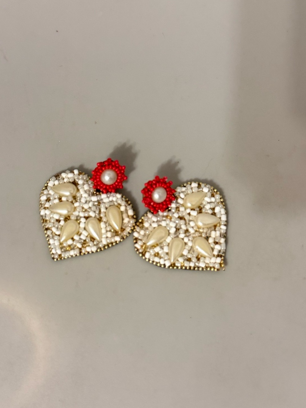 Red & Ivory Heart Cluster Earrings - Women's Jewelry